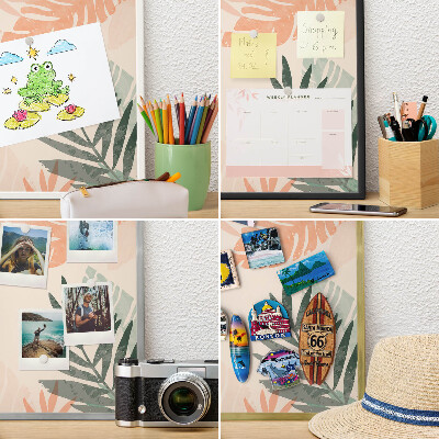 Decorative magnet board with a white frame Tropical leaves