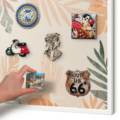 Decorative magnet board with a white frame Tropical leaves