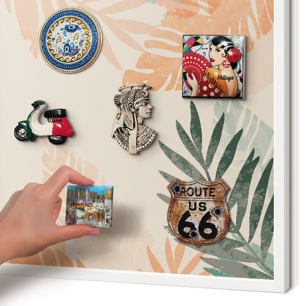 Decorative magnet board with a white frame Tropical leaves