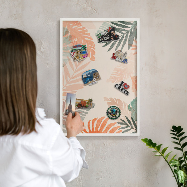 Decorative magnet board with a white frame Tropical leaves