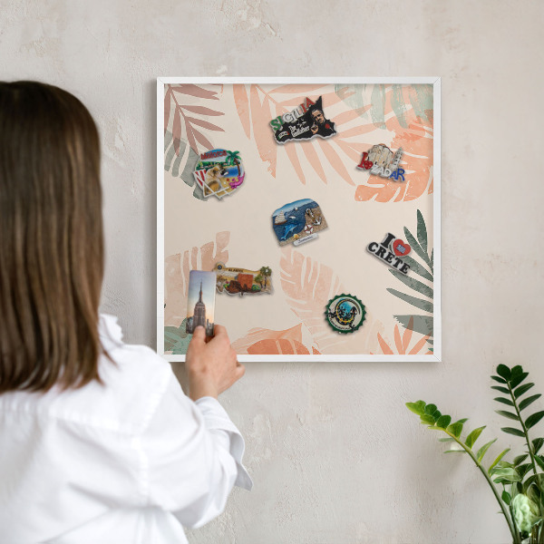 Decorative magnet board with a white frame Tropical leaves