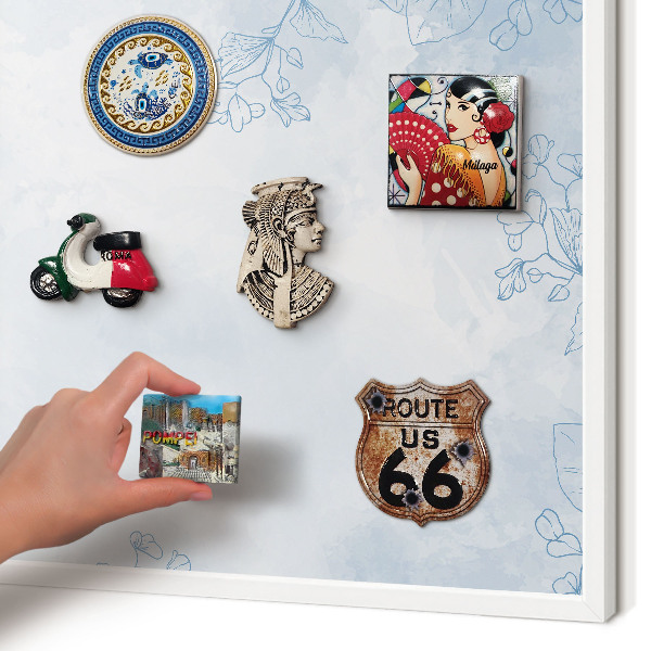 Magnetic board for travel magnets in a white frame Floristic elegance