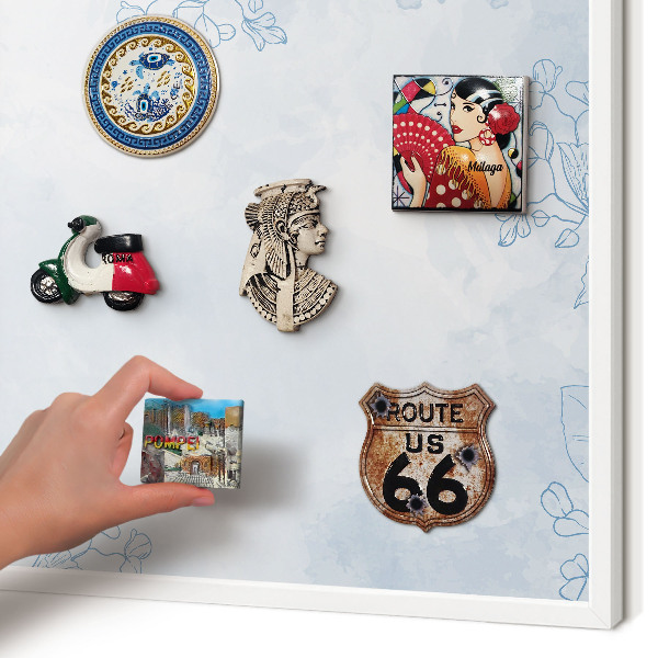 Magnetic board for travel magnets in a white frame Floristic elegance