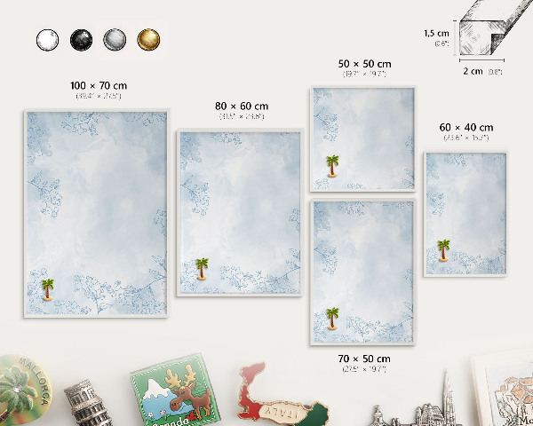 Magnetic board for travel magnets in a white frame Floristic elegance