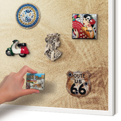 Magnetic board for travel magnets in a white frame Sand leaves