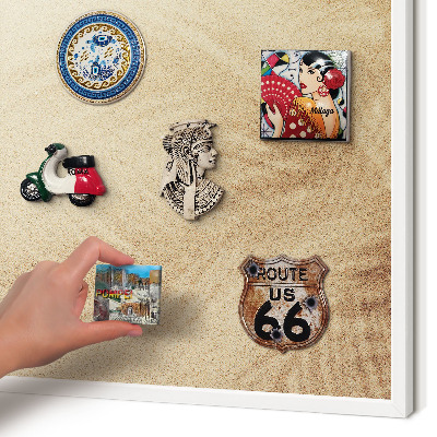 Magnetic board for travel magnets in a white frame Sand leaves