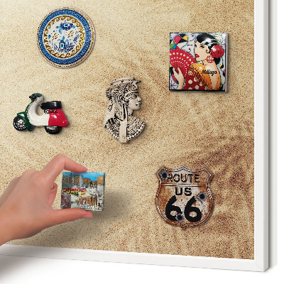 Magnetic board for travel magnets in a white frame Sand leaves