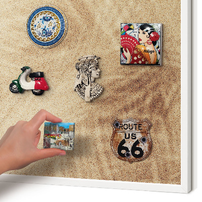 Magnetic board for travel magnets in a white frame Sand leaves