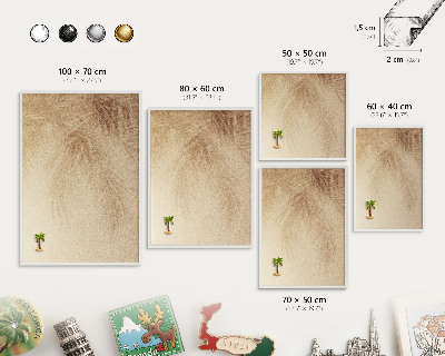 Magnetic board for travel magnets in a white frame Sand leaves