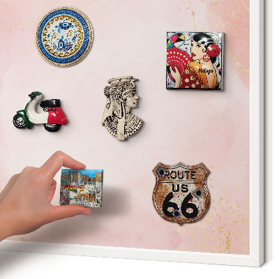 Magnetic board for travel magnets in a white frame Subtle elegance