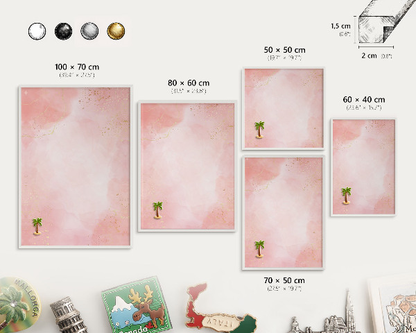 Magnetic board for travel magnets in a white frame Subtle elegance