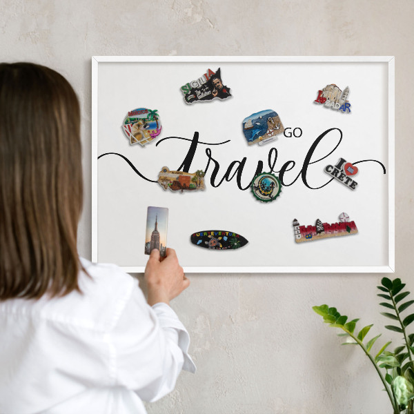 Decorative magnet board with a white frame Let's travel together