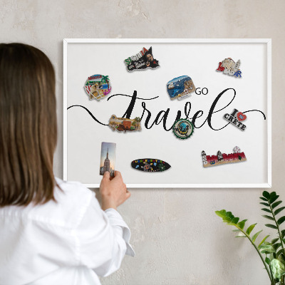 Decorative magnet board with a white frame Let's travel together