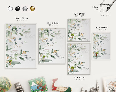 Magnetic board for travel magnets in a white frame Green leaves
