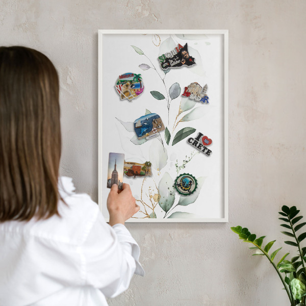 Decorative magnet board with a white frame Botanical elegance