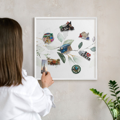 Decorative magnet board with a white frame Botanical elegance