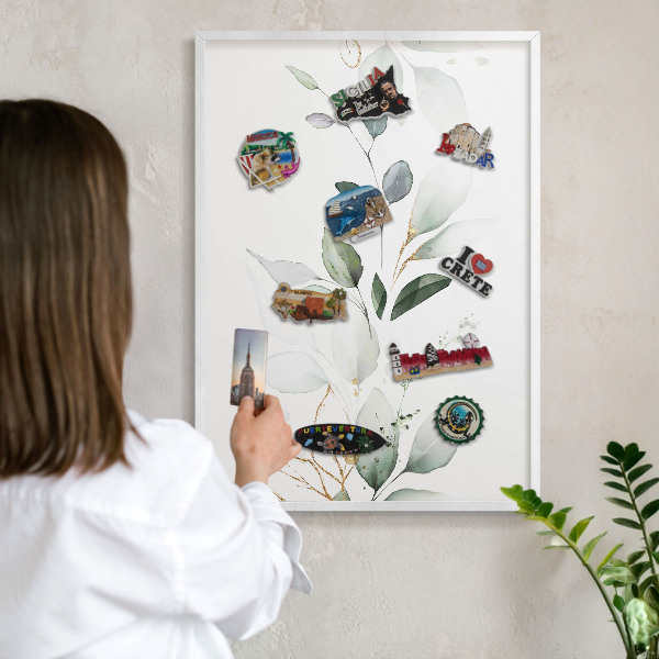 Decorative magnet board with a white frame Botanical elegance