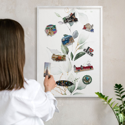 Decorative magnet board with a white frame Botanical elegance
