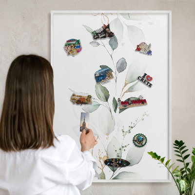 Decorative magnet board with a white frame Botanical elegance
