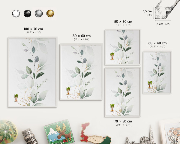 Decorative magnet board with a white frame Botanical elegance