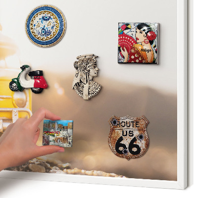 Magnetic board for travel magnets in a white frame Retro travel