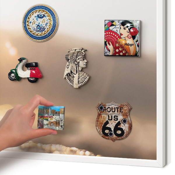 Magnetic board for travel magnets in a white frame Retro travel