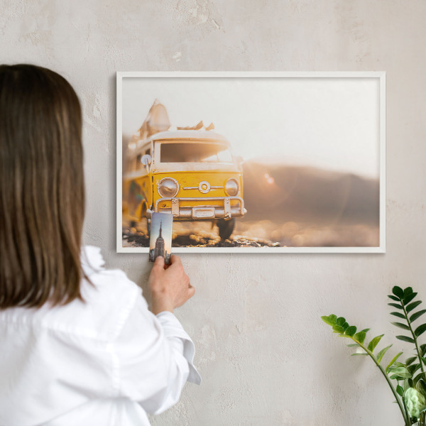 Magnetic board for travel magnets in a white frame Retro travel