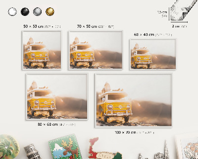 Magnetic board for travel magnets in a white frame Retro travel