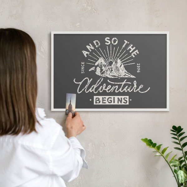 Decorative magnet board with a white frame Mountain inscription