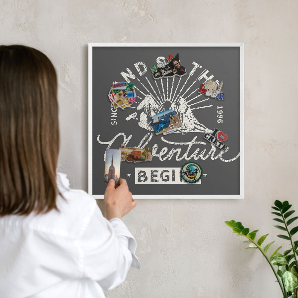 Decorative magnet board with a white frame Mountain inscription