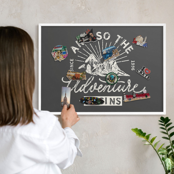 Decorative magnet board with a white frame Mountain inscription