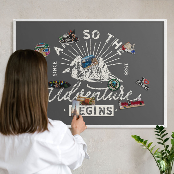 Decorative magnet board with a white frame Mountain inscription