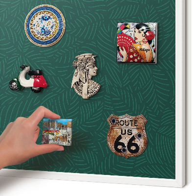 Magnetic board for travel magnets in a white frame Green leaves