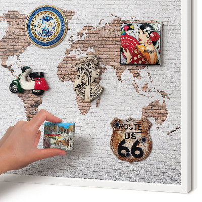 Decorative magnet board with a white frame Brick map