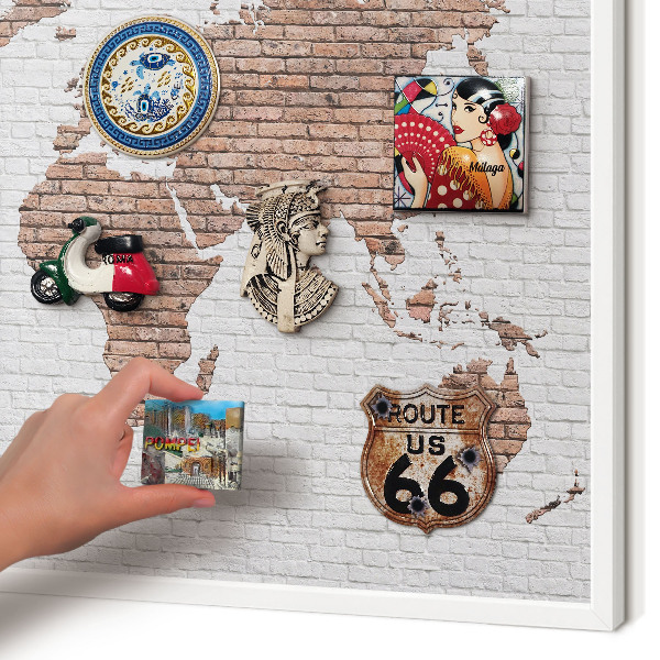 Decorative magnet board with a white frame Brick map