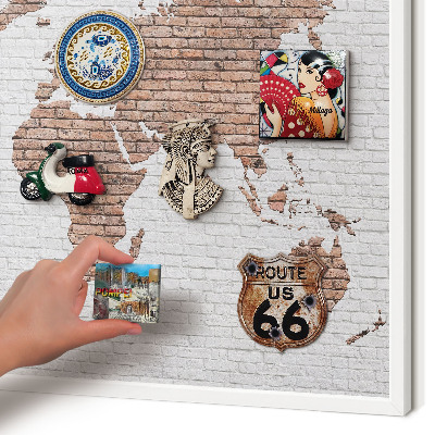 Decorative magnet board with a white frame Brick map