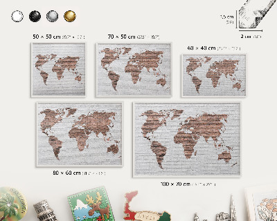 Decorative magnet board with a white frame Brick map