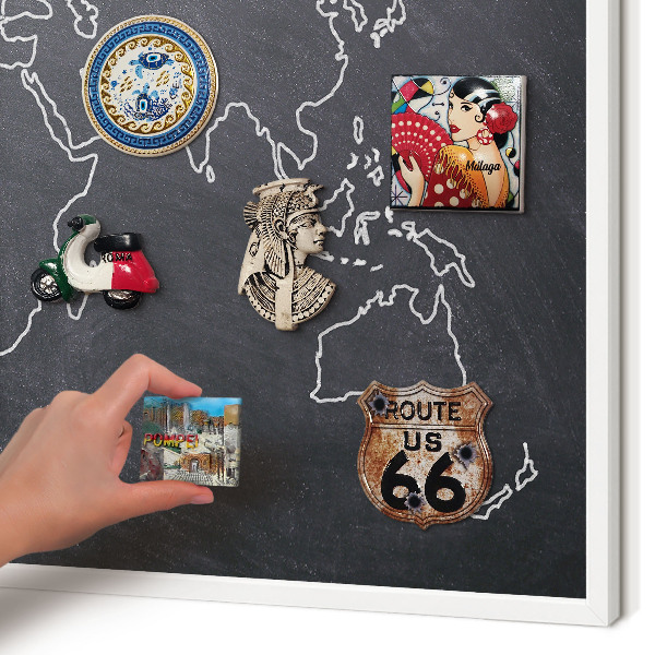 Magnetic board for travel magnets in a white frame Cretaceous world