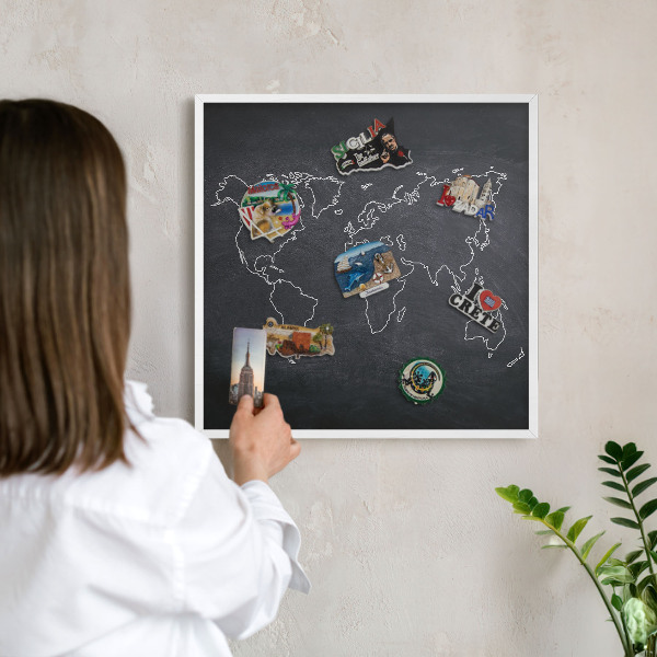 Magnetic board for travel magnets in a white frame Cretaceous world