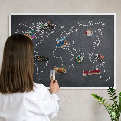Magnetic board for travel magnets in a white frame Cretaceous world