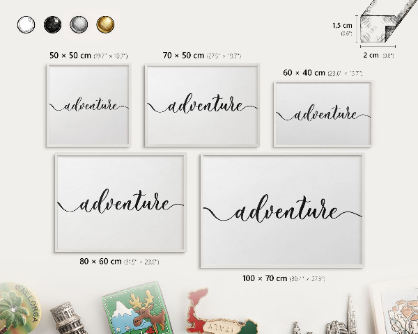 Decorative magnet board with a white frame Adventure written