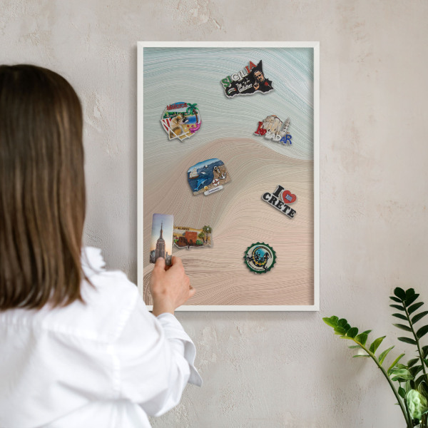 Magnetic board for travel magnets in a white frame Pastel swirl