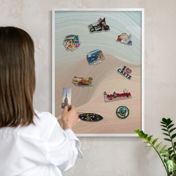 Magnetic board for travel magnets in a white frame Pastel swirl