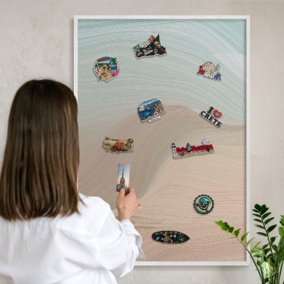 Magnetic board for travel magnets in a white frame Pastel swirl