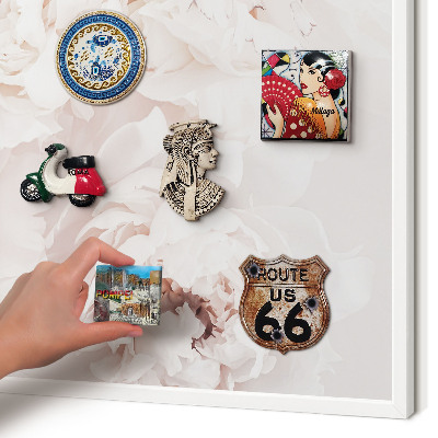 Decorative magnet board with a white frame White peonies