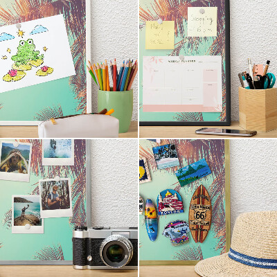 Magnetic board for travel magnets in a white frame Tropical paradise
