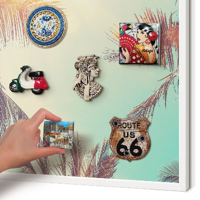 Magnetic board for travel magnets in a white frame Tropical paradise