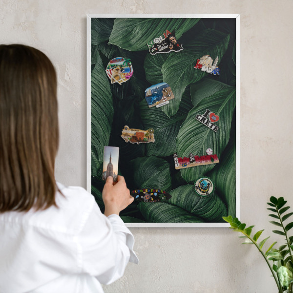 Decorative magnet board with a white frame The greenery of nature