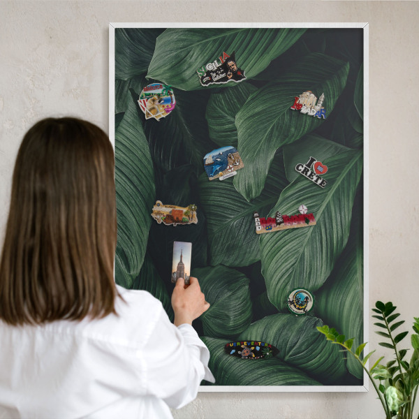 Decorative magnet board with a white frame The greenery of nature
