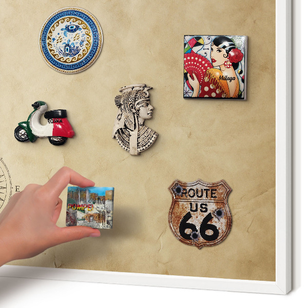 Magnetic board for travel magnets in a white frame Wind rose